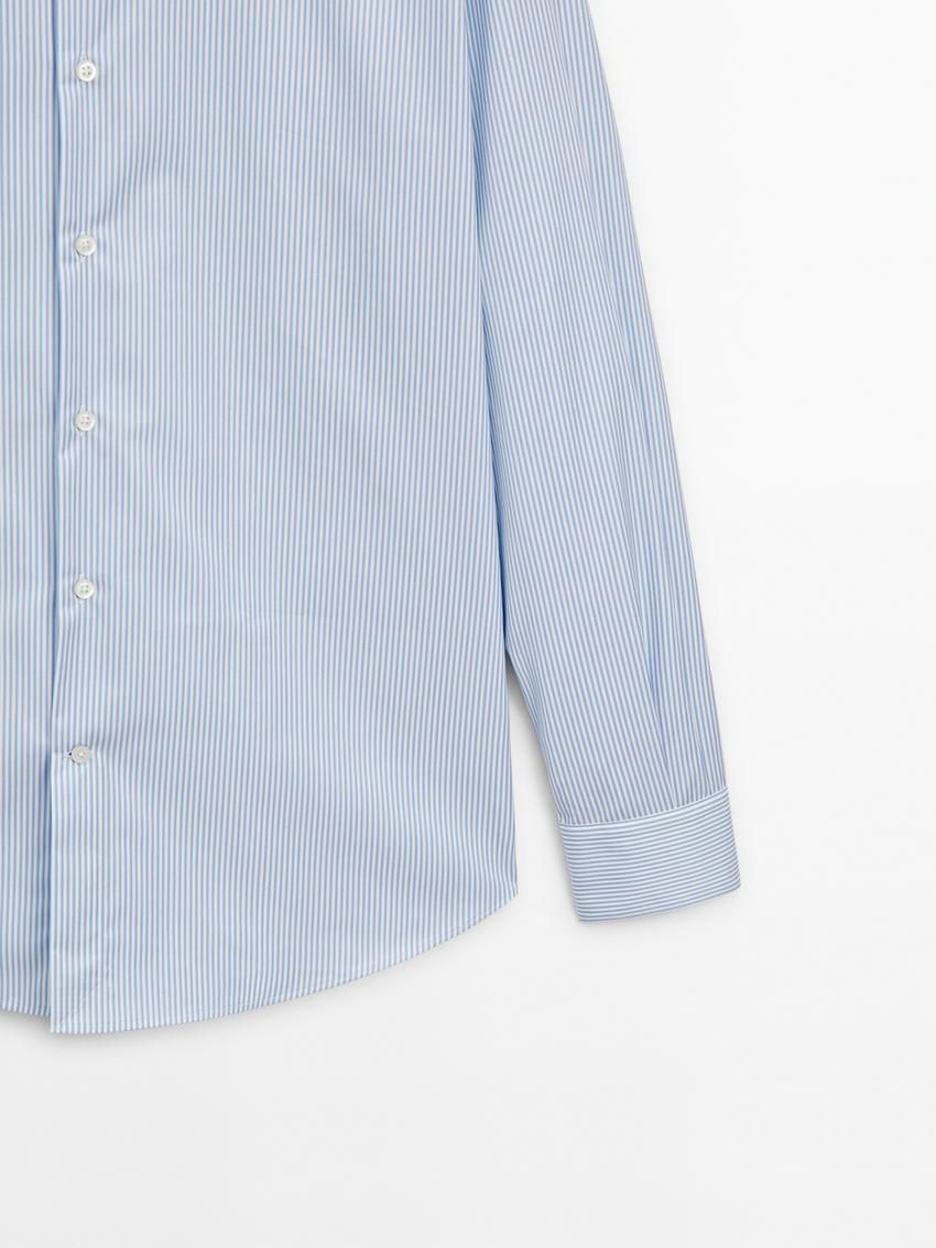 Massimo Dutti Slim Fit Striped Men Shirts Light Blue | US-AE2861034