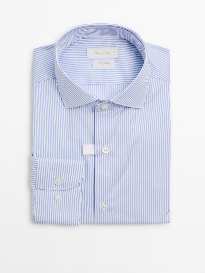 Massimo Dutti Slim Fit Striped Men Shirts Light Blue | US-AE2861034