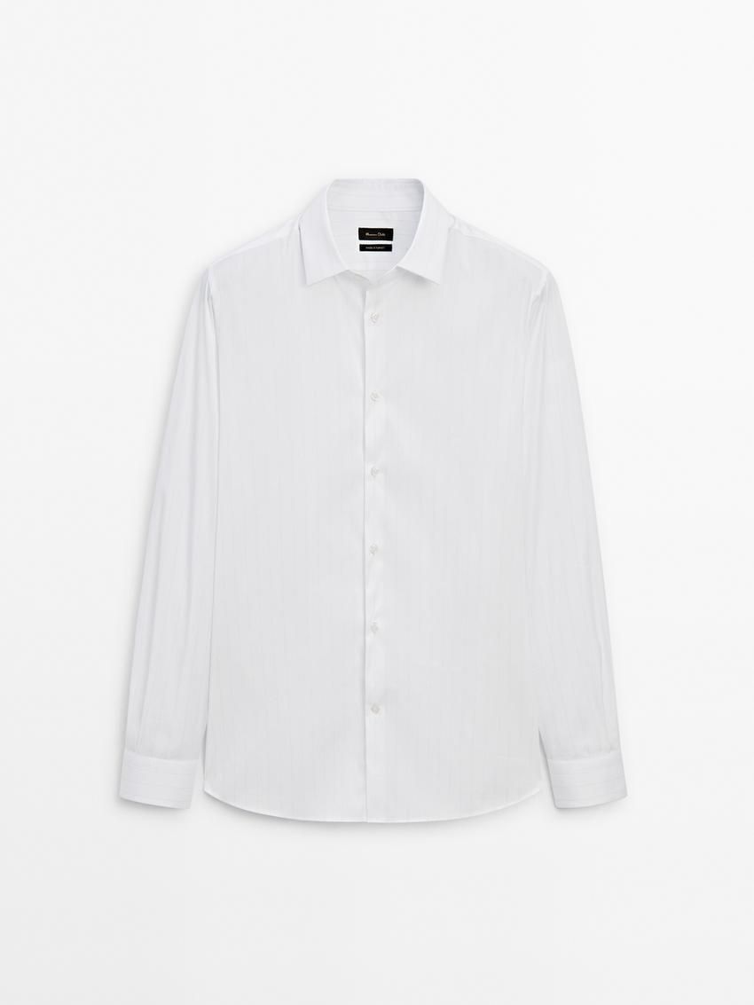 Massimo Dutti Slim Fit Striped Men Shirts White | US-YL2514368