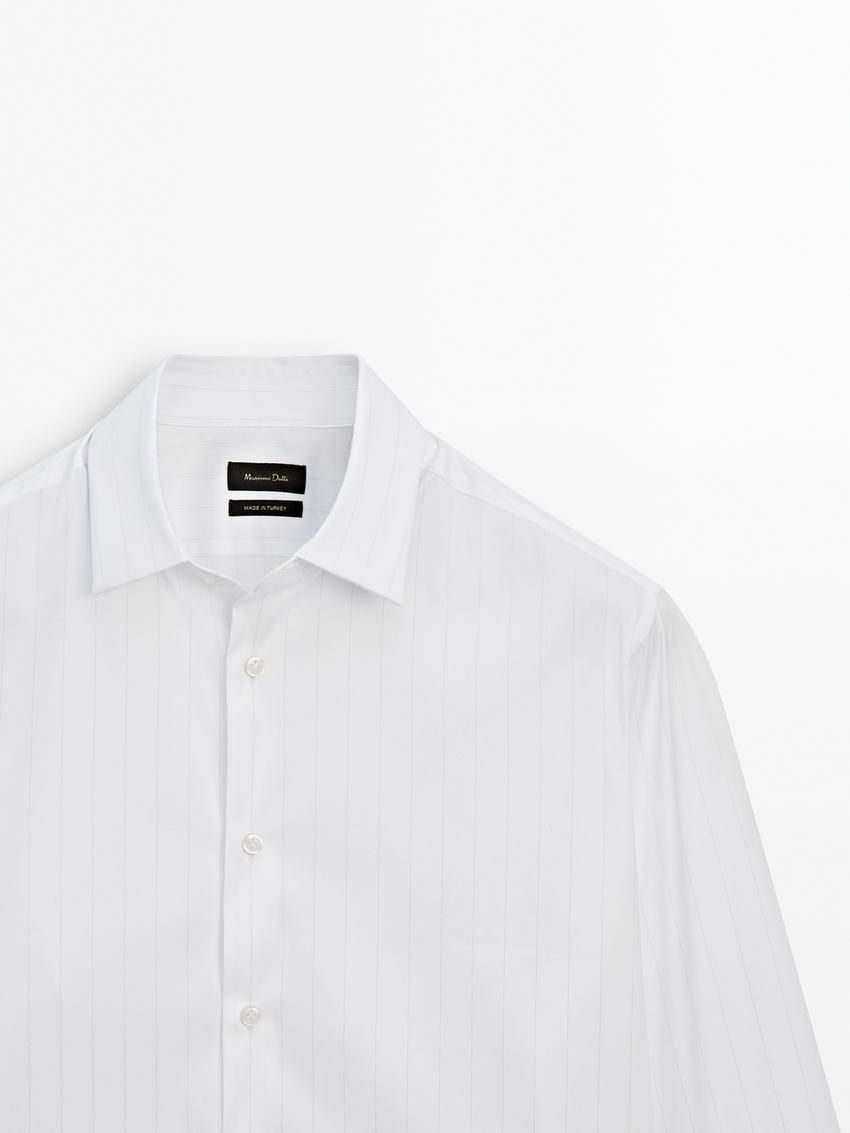 Massimo Dutti Slim Fit Striped Men Shirts White | US-YL2514368