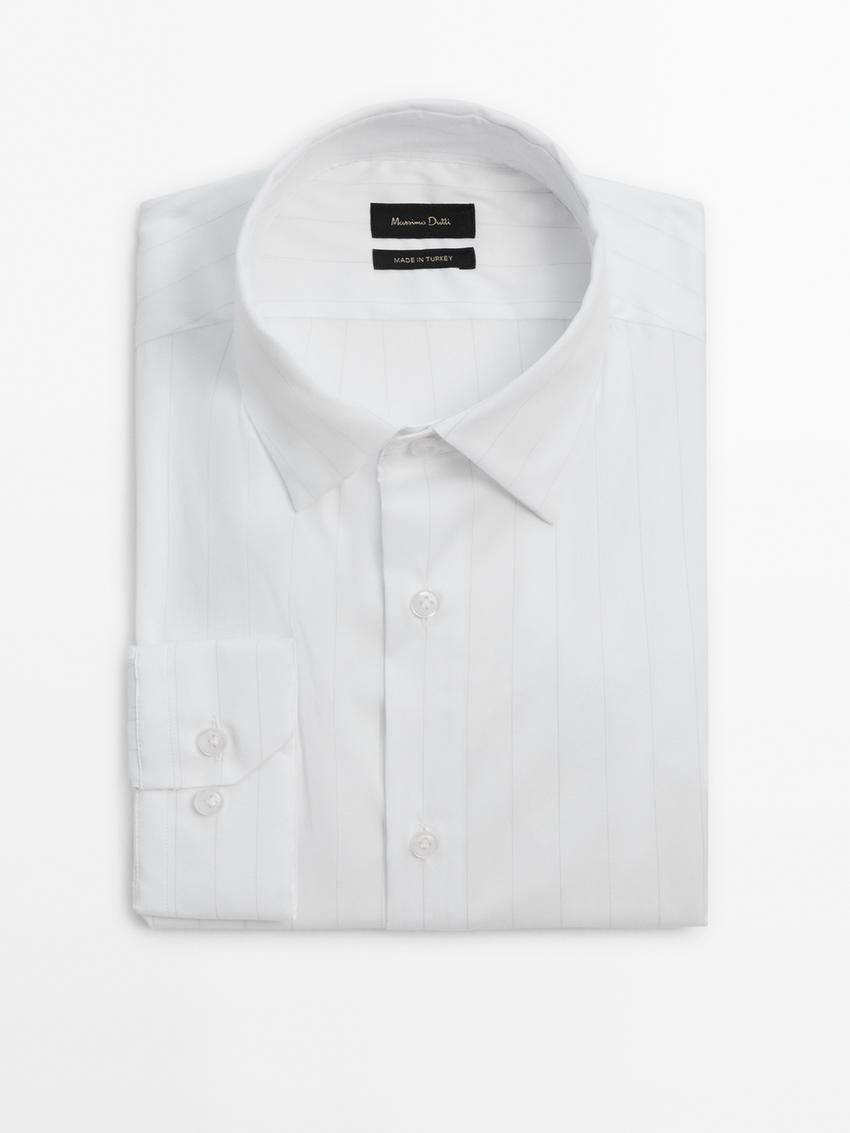 Massimo Dutti Slim Fit Striped Men Shirts White | US-YL2514368