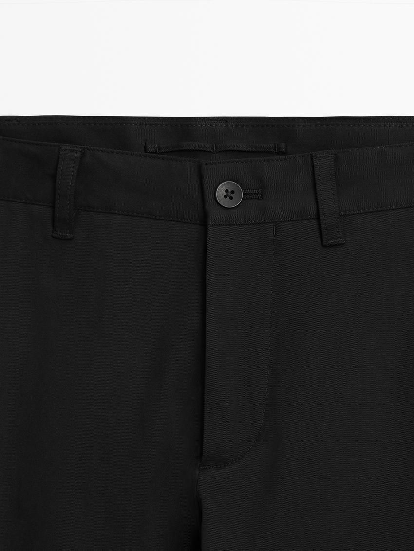 Massimo Dutti Slim Fit Twill Men Trousers Black | US-ZD8634057
