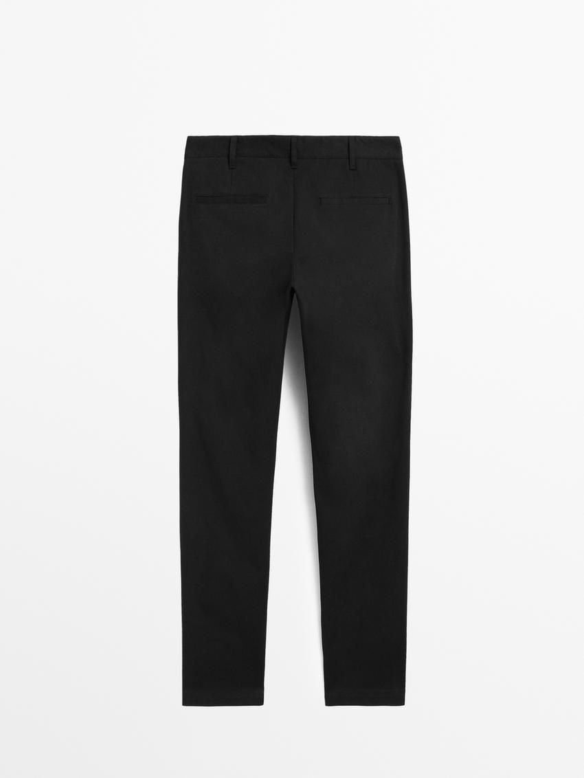Massimo Dutti Slim Fit Twill Men Trousers Black | US-ZD8634057