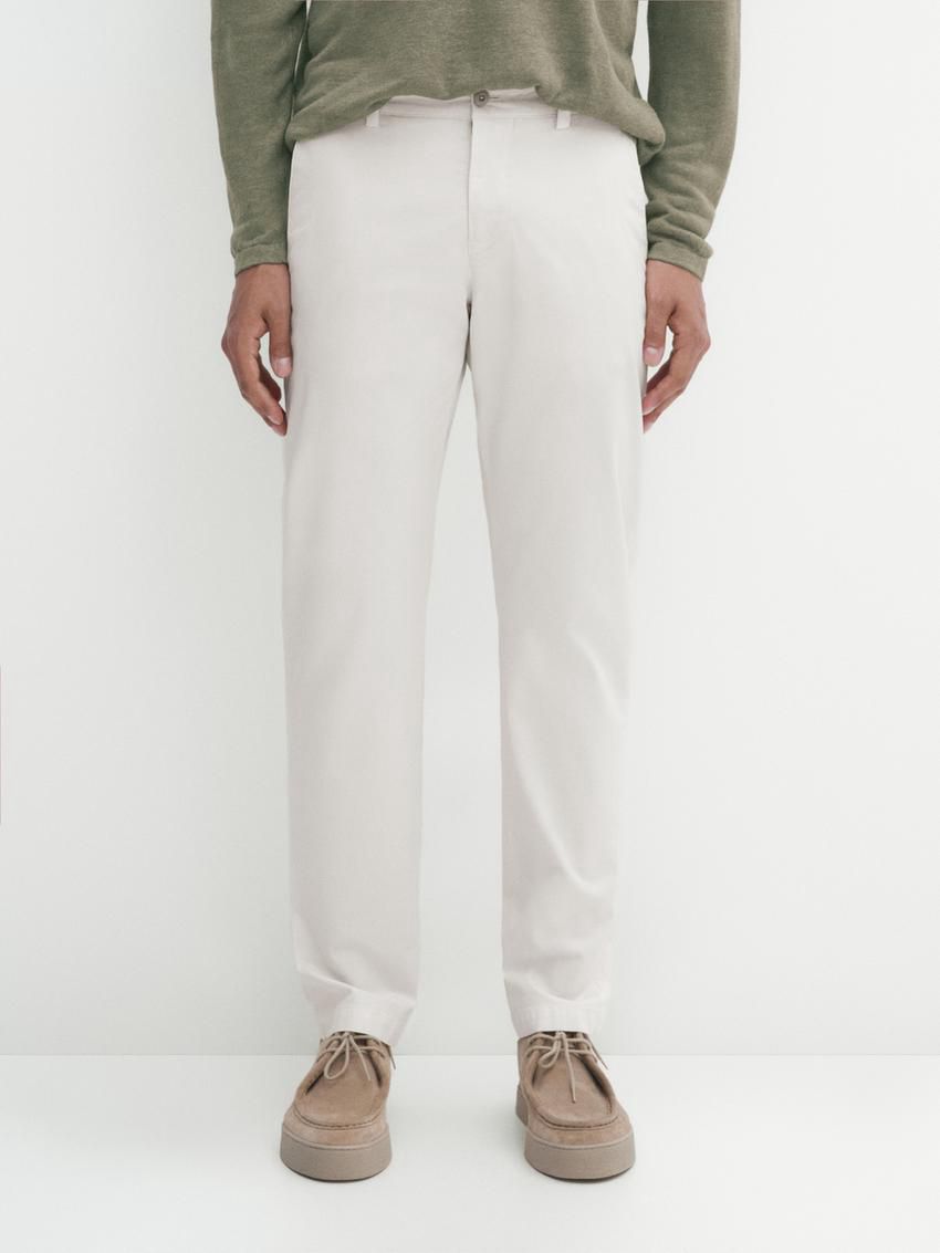 Massimo Dutti Slim Fit Twill Men Trousers Cream | US-YH4703985