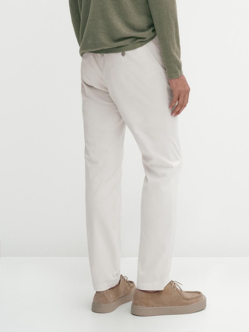 Massimo Dutti Slim Fit Twill Men Trousers Cream | US-YH4703985