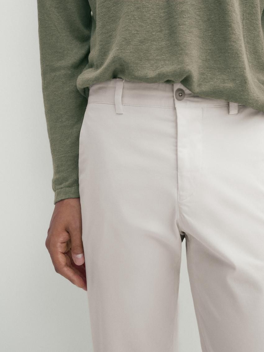 Massimo Dutti Slim Fit Twill Men Trousers Cream | US-YH4703985