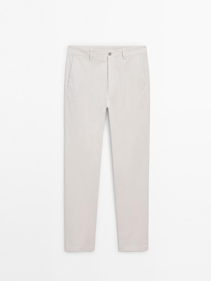 Massimo Dutti Slim Fit Twill Men Trousers Cream | US-YH4703985