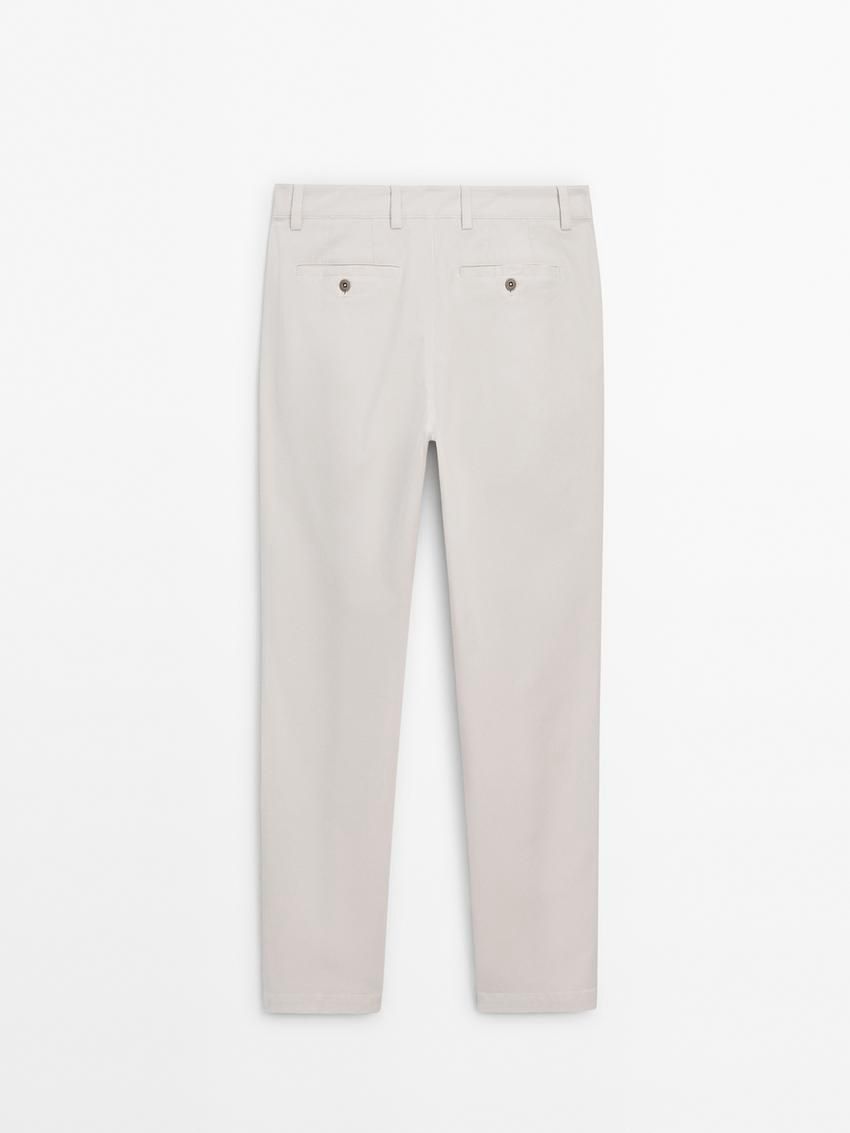 Massimo Dutti Slim Fit Twill Men Trousers Cream | US-YH4703985