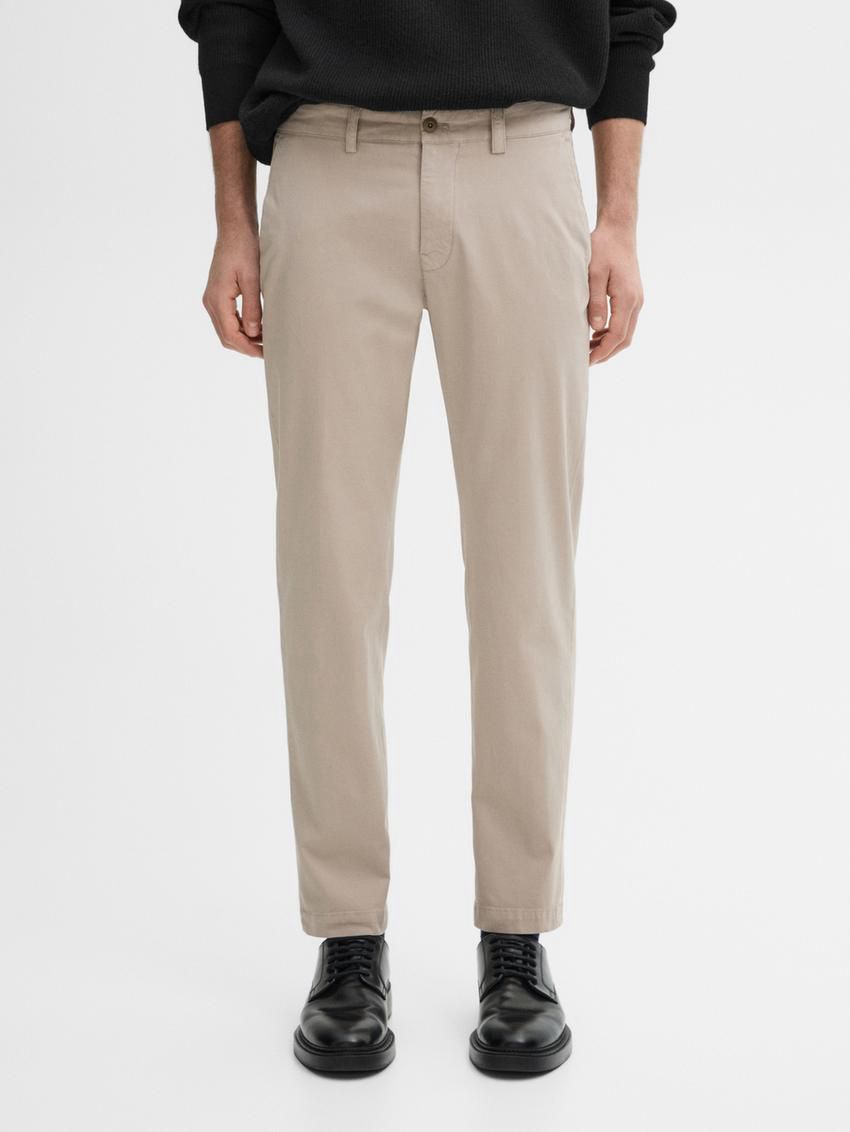 Massimo Dutti Slim Fit Twill Men Trousers Light Beige | US-UL0714582