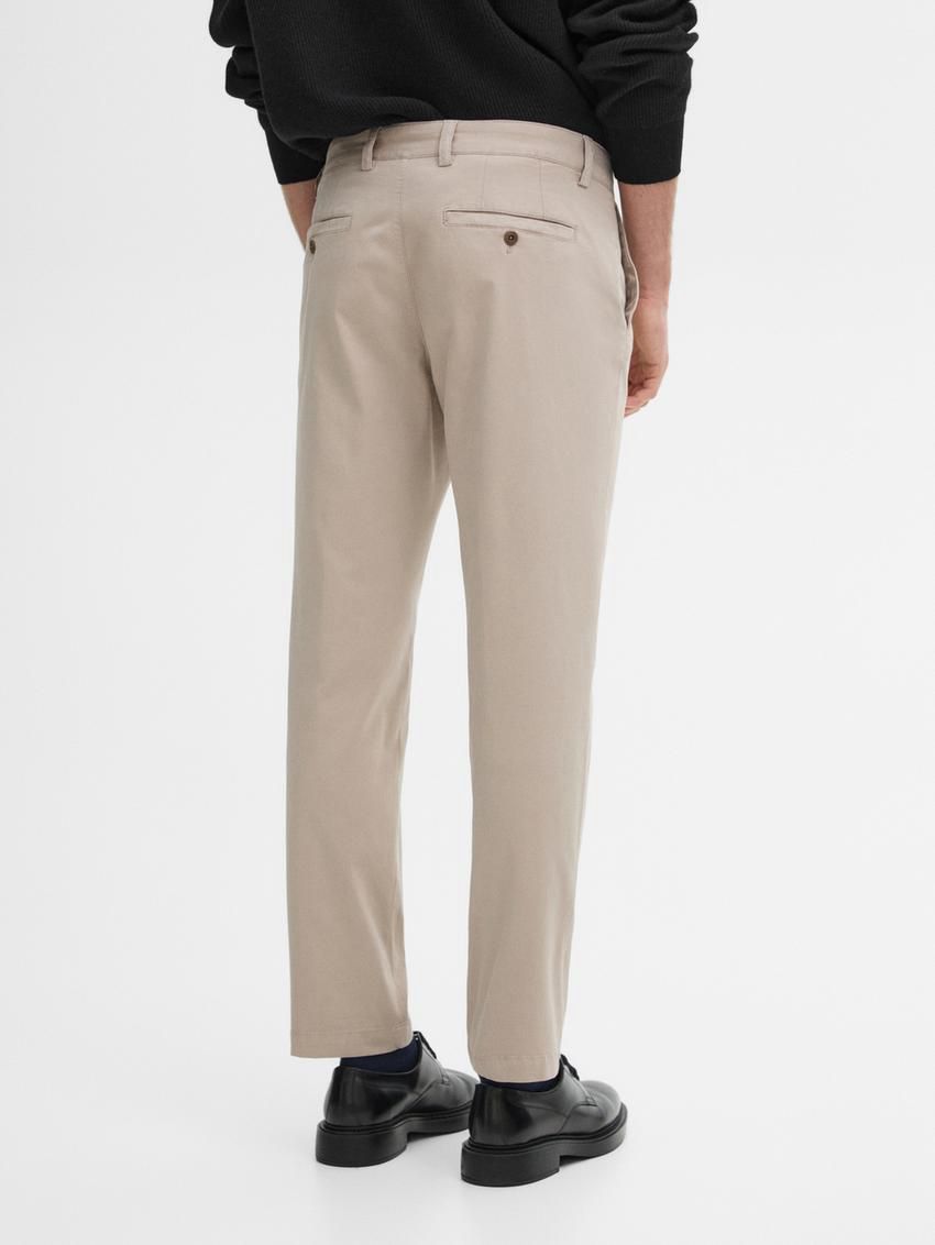 Massimo Dutti Slim Fit Twill Men Trousers Light Beige | US-UL0714582