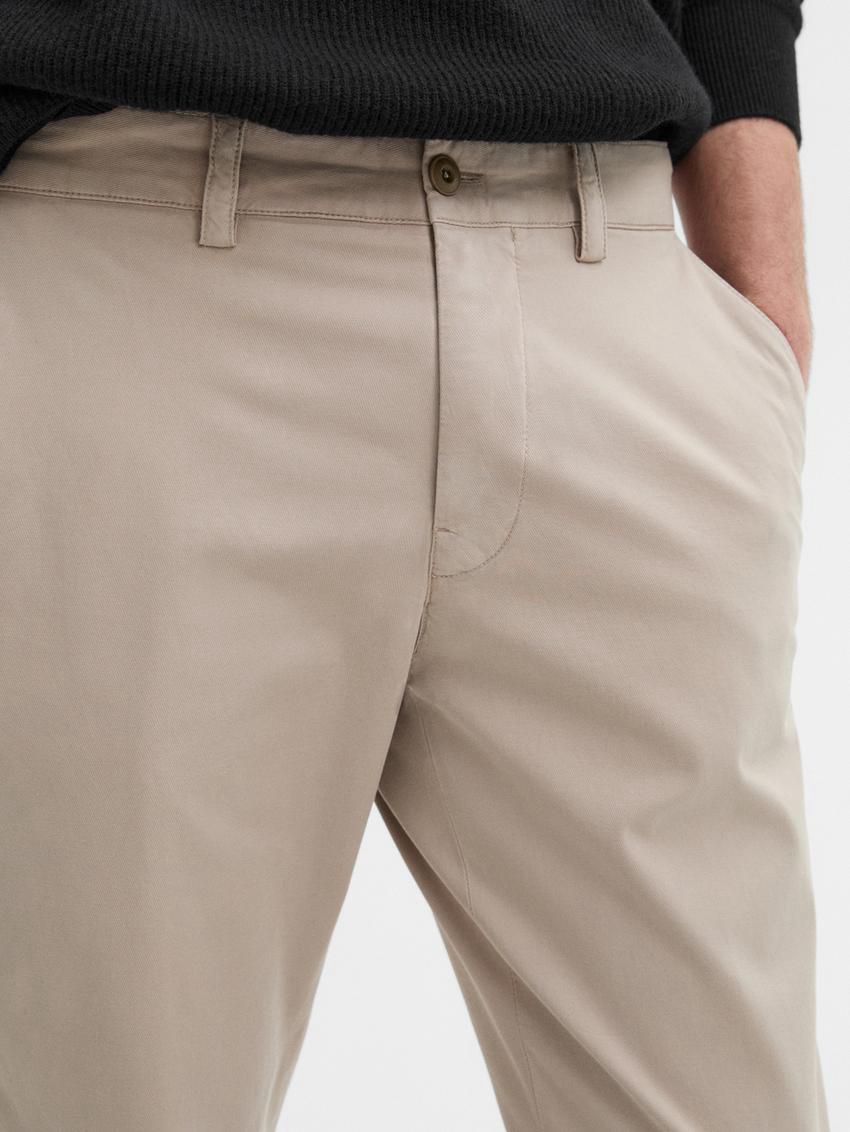 Massimo Dutti Slim Fit Twill Men Trousers Light Beige | US-UL0714582