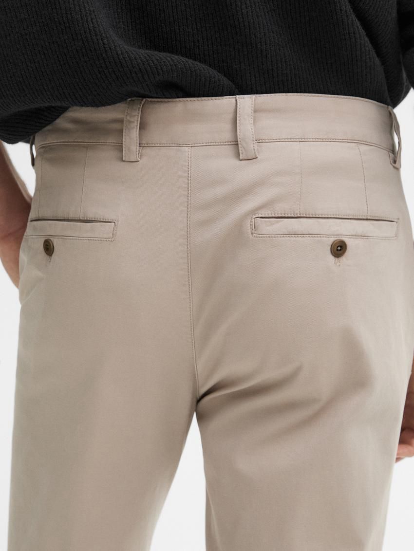 Massimo Dutti Slim Fit Twill Men Trousers Light Beige | US-UL0714582