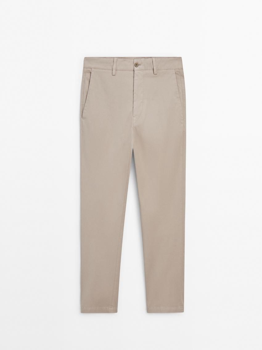 Massimo Dutti Slim Fit Twill Men Trousers Light Beige | US-UL0714582