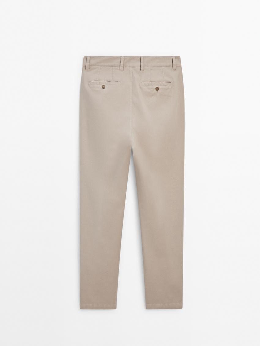 Massimo Dutti Slim Fit Twill Men Trousers Light Beige | US-UL0714582