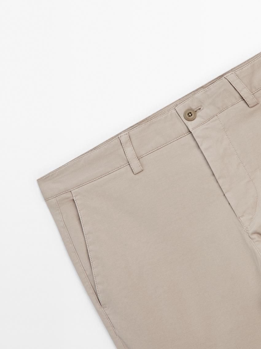 Massimo Dutti Slim Fit Twill Men Trousers Light Beige | US-UL0714582
