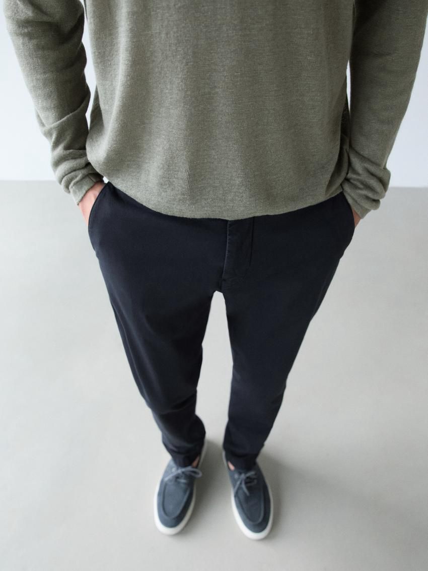 Massimo Dutti Slim Fit Twill Men Trousers Navy | US-IX3845026