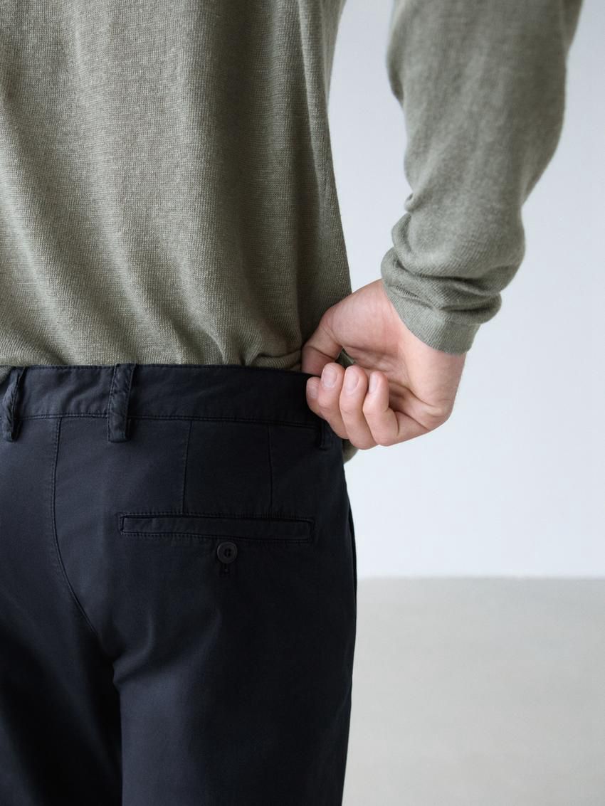 Massimo Dutti Slim Fit Twill Men Trousers Navy | US-IX3845026