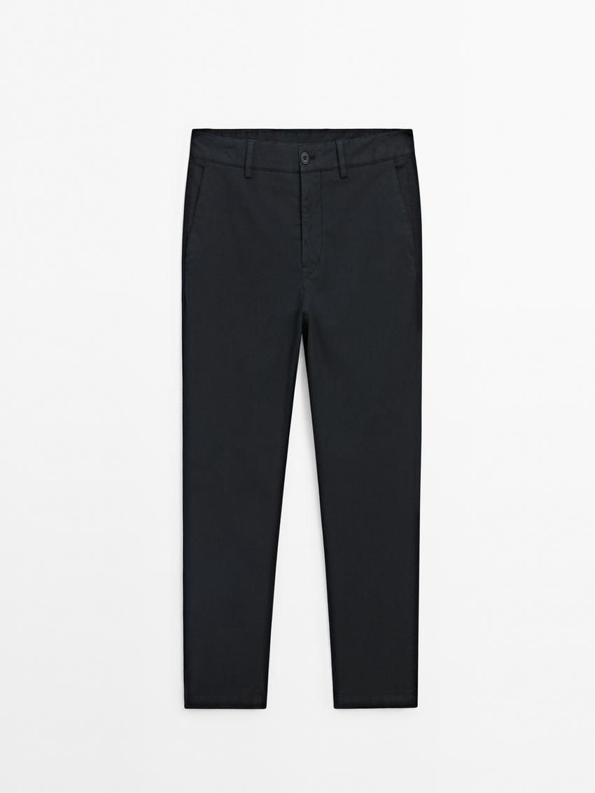 Massimo Dutti Slim Fit Twill Men Trousers Navy | US-IX3845026