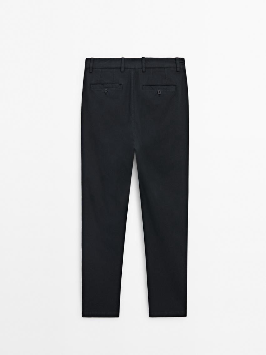 Massimo Dutti Slim Fit Twill Men Trousers Navy | US-IX3845026