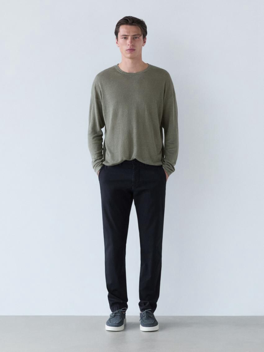 Massimo Dutti Slim Fit Twill Men Trousers Navy | US-IX3845026