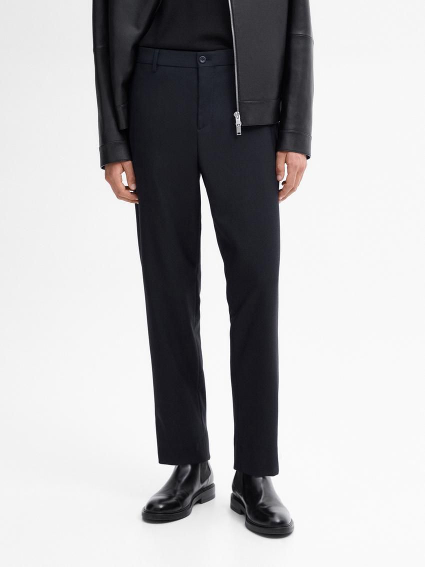 Massimo Dutti Slim Fit Twill Wool Blend Men Trousers Black | US-RH3426108