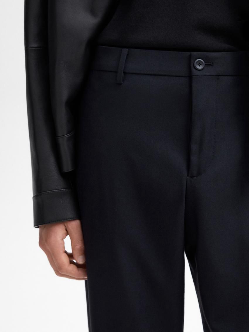 Massimo Dutti Slim Fit Twill Wool Blend Men Trousers Black | US-RH3426108