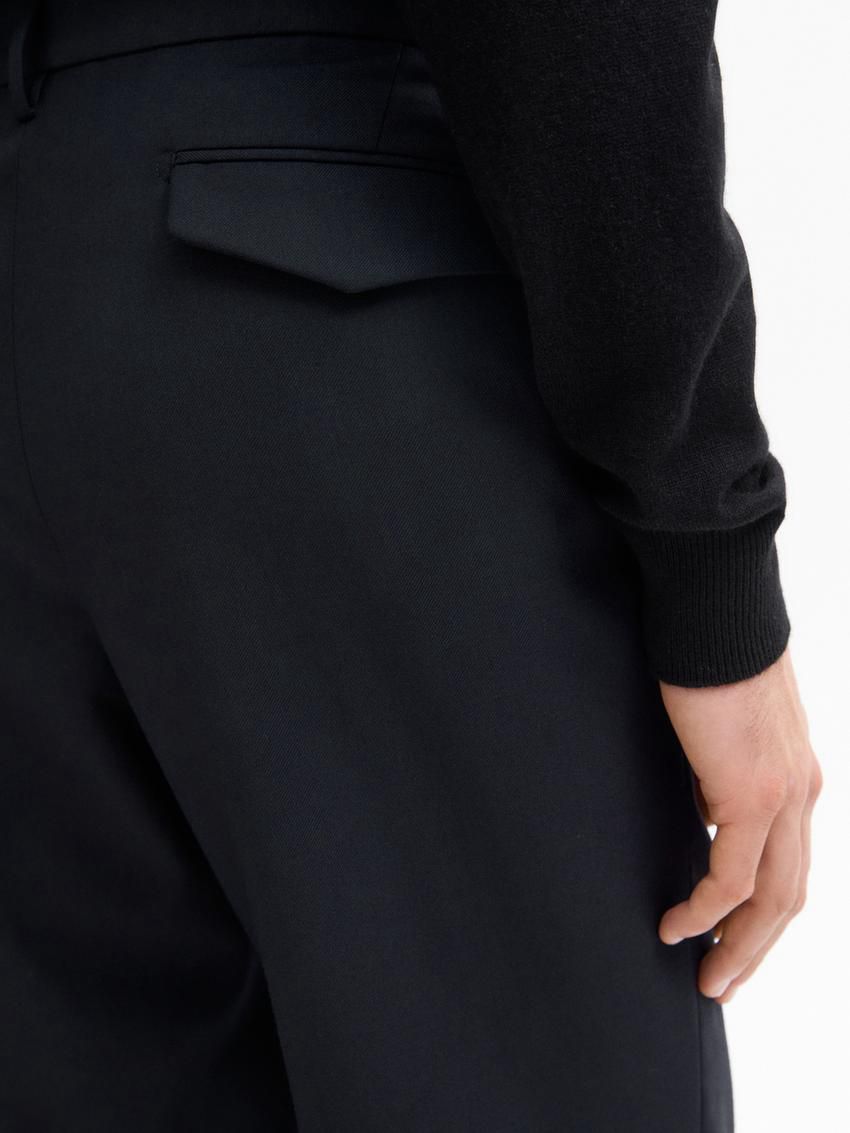 Massimo Dutti Slim Fit Twill Wool Blend Men Trousers Black | US-RH3426108