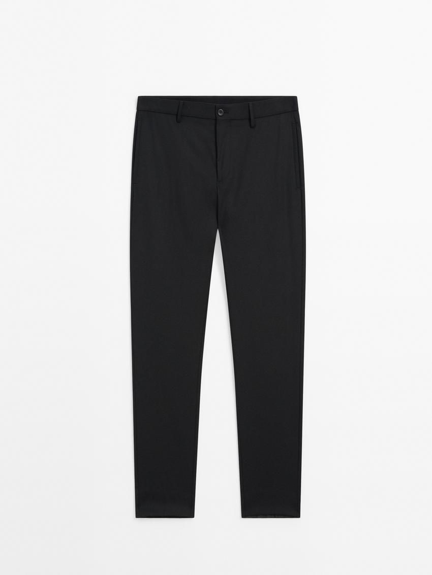 Massimo Dutti Slim Fit Twill Wool Blend Men Trousers Black | US-RH3426108