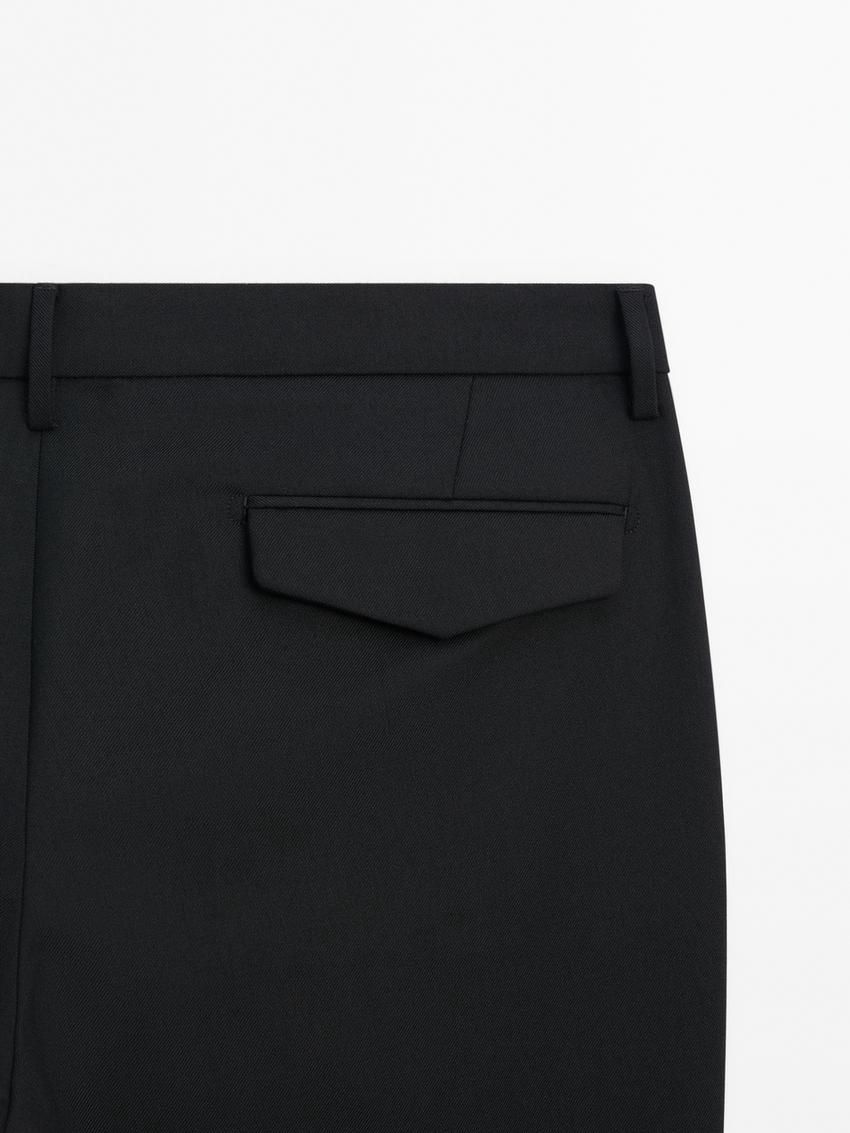 Massimo Dutti Slim Fit Twill Wool Blend Men Trousers Black | US-RH3426108