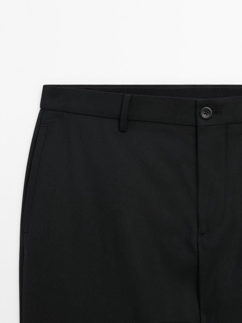Massimo Dutti Slim Fit Twill Wool Blend Men Trousers Black | US-RH3426108