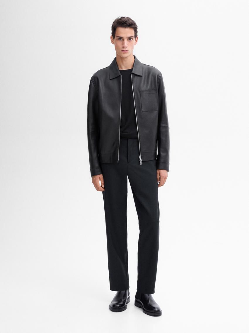 Massimo Dutti Slim Fit Twill Wool Blend Men Trousers Black | US-RH3426108