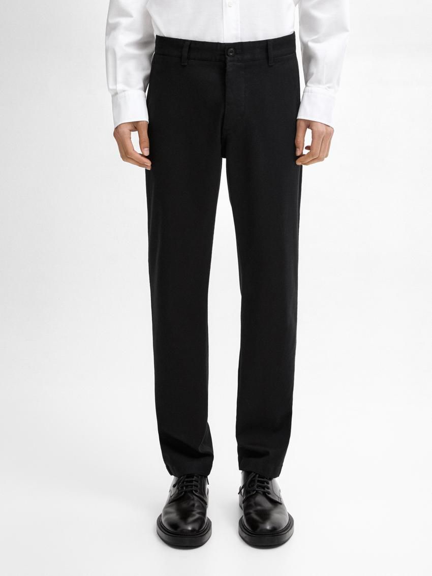 Massimo Dutti Slim Fit With Stitching Detail Men Trousers Black | US-DV3862479