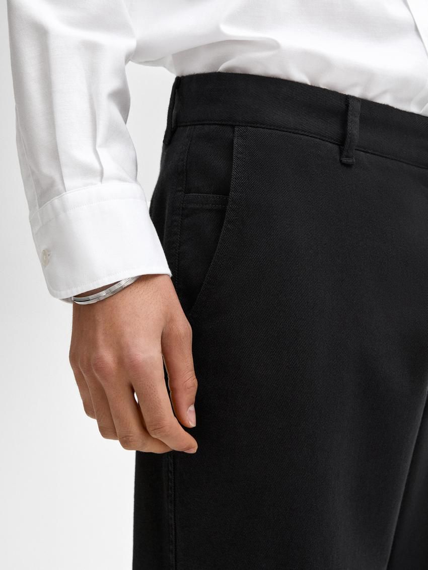 Massimo Dutti Slim Fit With Stitching Detail Men Trousers Black | US-DV3862479