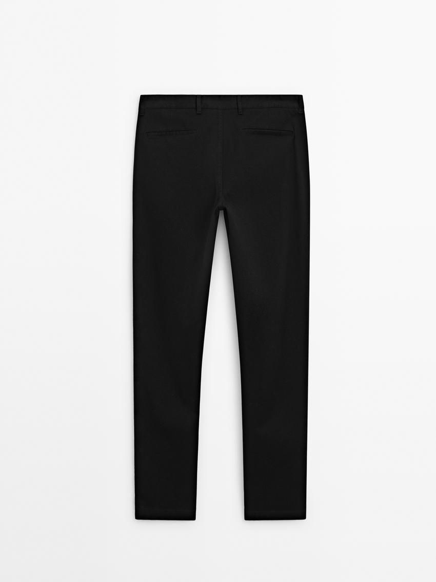 Massimo Dutti Slim Fit With Stitching Detail Men Trousers Black | US-DV3862479