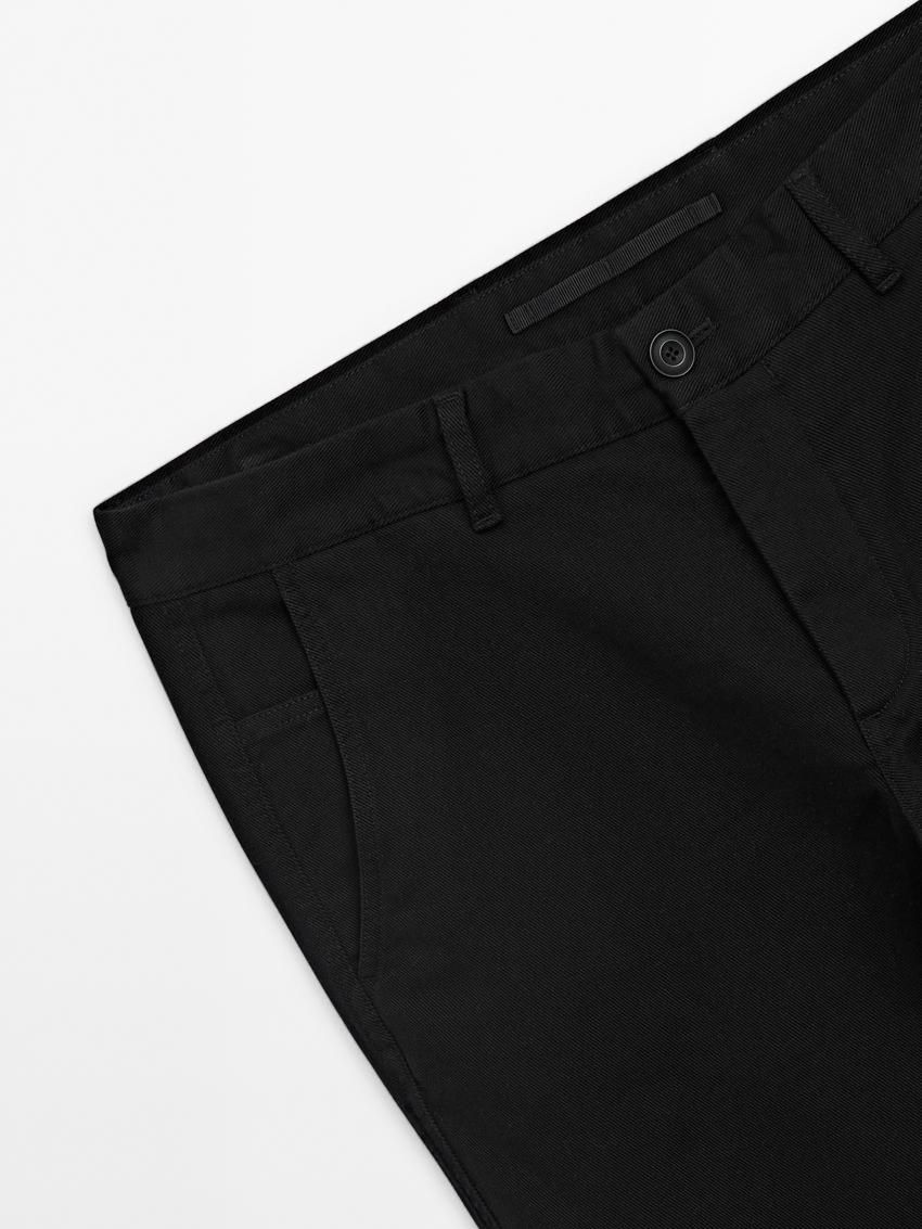 Massimo Dutti Slim Fit With Stitching Detail Men Trousers Black | US-DV3862479