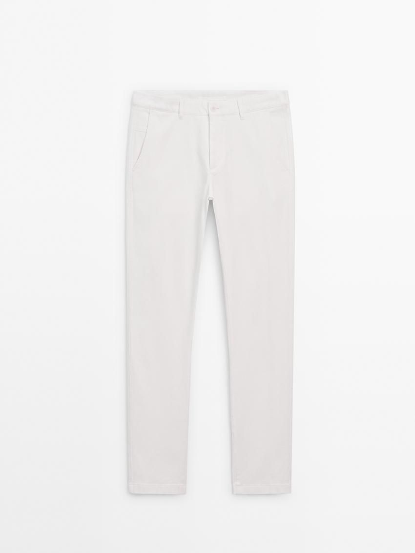 Massimo Dutti Slim Fit With Stitching Detail Men Trousers White | US-ZU1729650