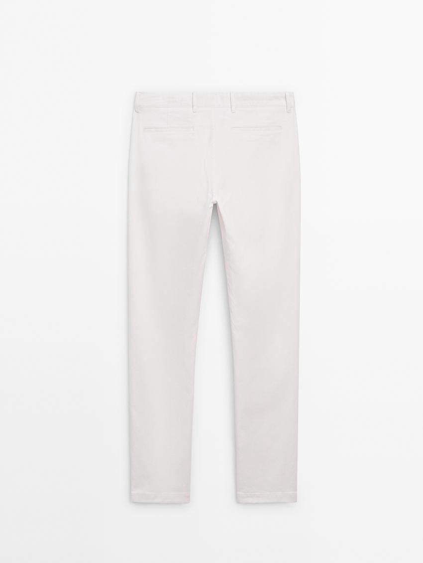 Massimo Dutti Slim Fit With Stitching Detail Men Trousers White | US-ZU1729650