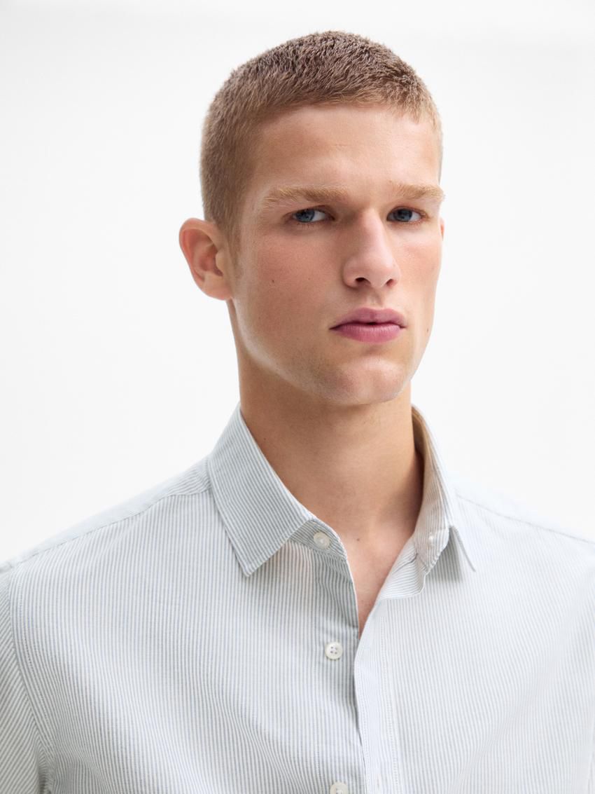 Massimo Dutti Slim Fit With Stripe Detail Men Shirts Blue / White | US-PG2893641
