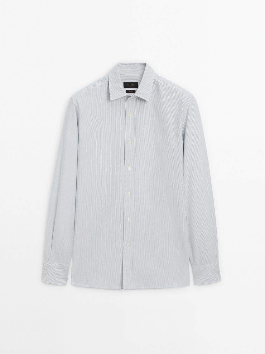 Massimo Dutti Slim Fit With Stripe Detail Men Shirts Blue / White | US-PG2893641