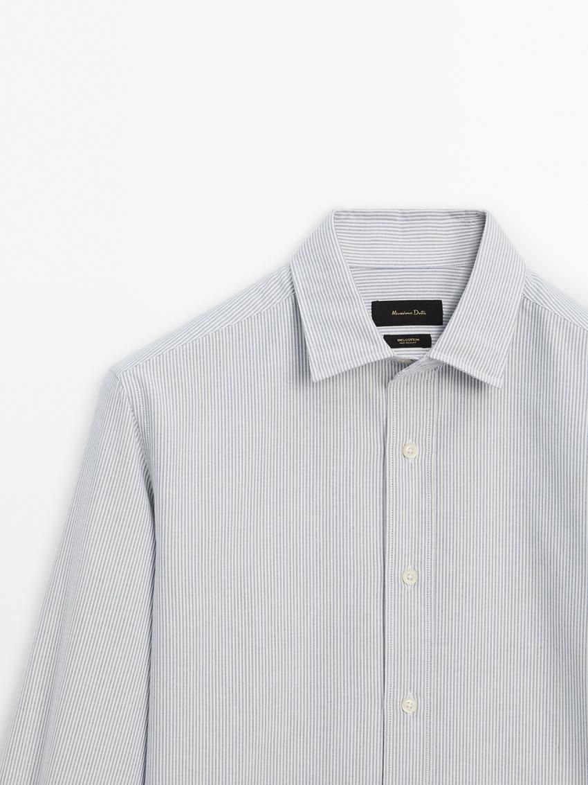 Massimo Dutti Slim Fit With Stripe Detail Men Shirts Blue / White | US-PG2893641