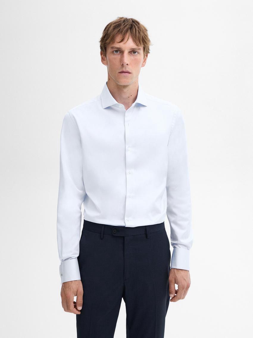 Massimo Dutti Slim-fit Double Cuff Twill Men Shirts Light Blue | US-NU0589327
