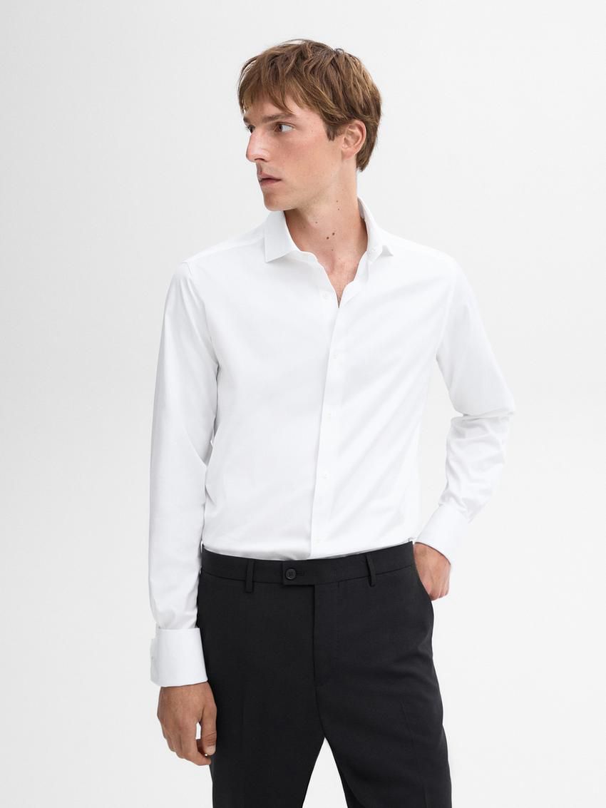 Massimo Dutti Slim-fit Double Cuff Twill Men Shirts White | US-PS3086157