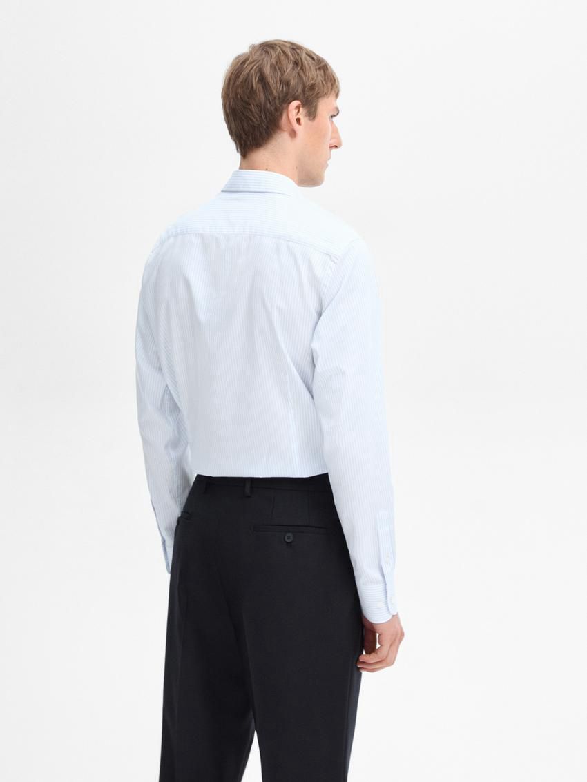 Massimo Dutti Slim-fit Striped Cotton Men Shirts Light Blue | US-CN4172860