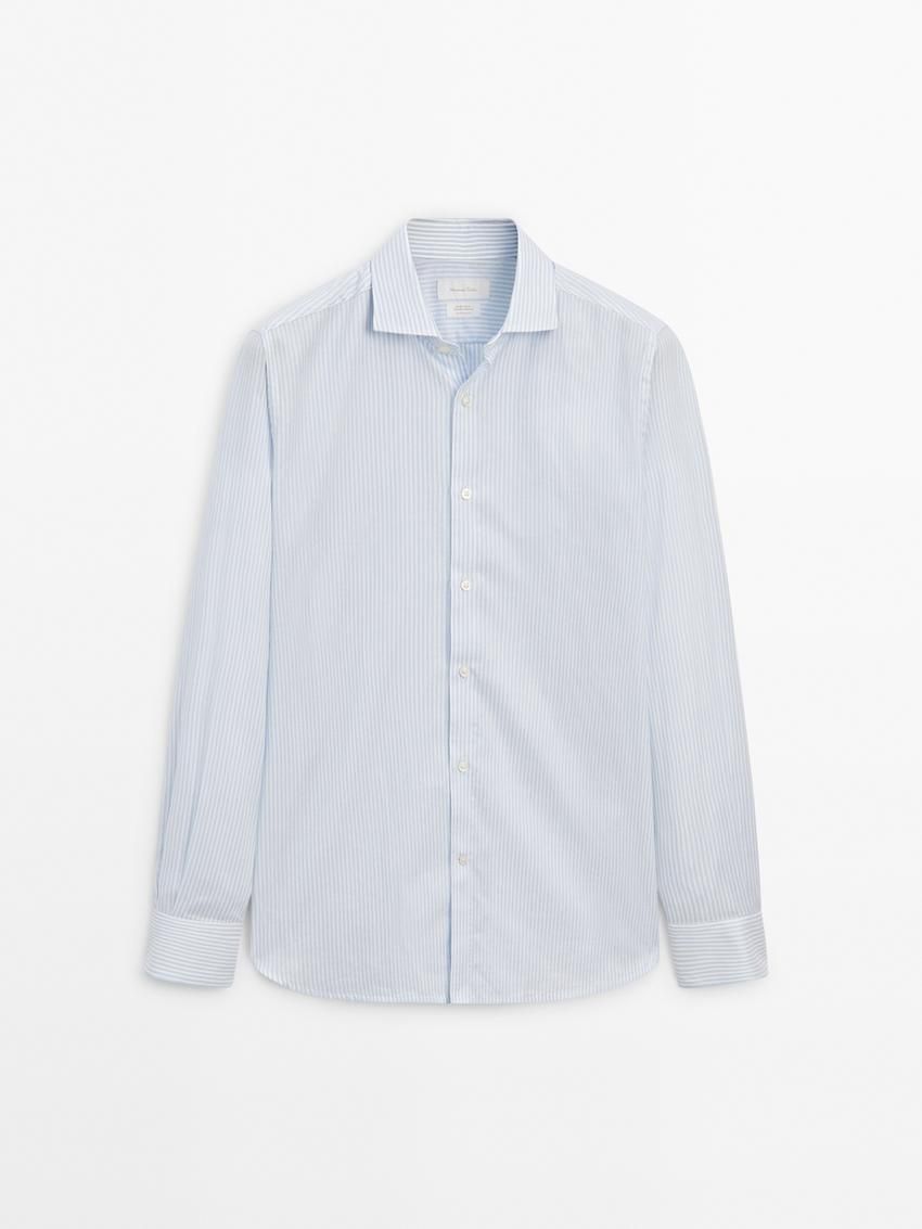 Massimo Dutti Slim-fit Striped Cotton Men Shirts Light Blue | US-CN4172860