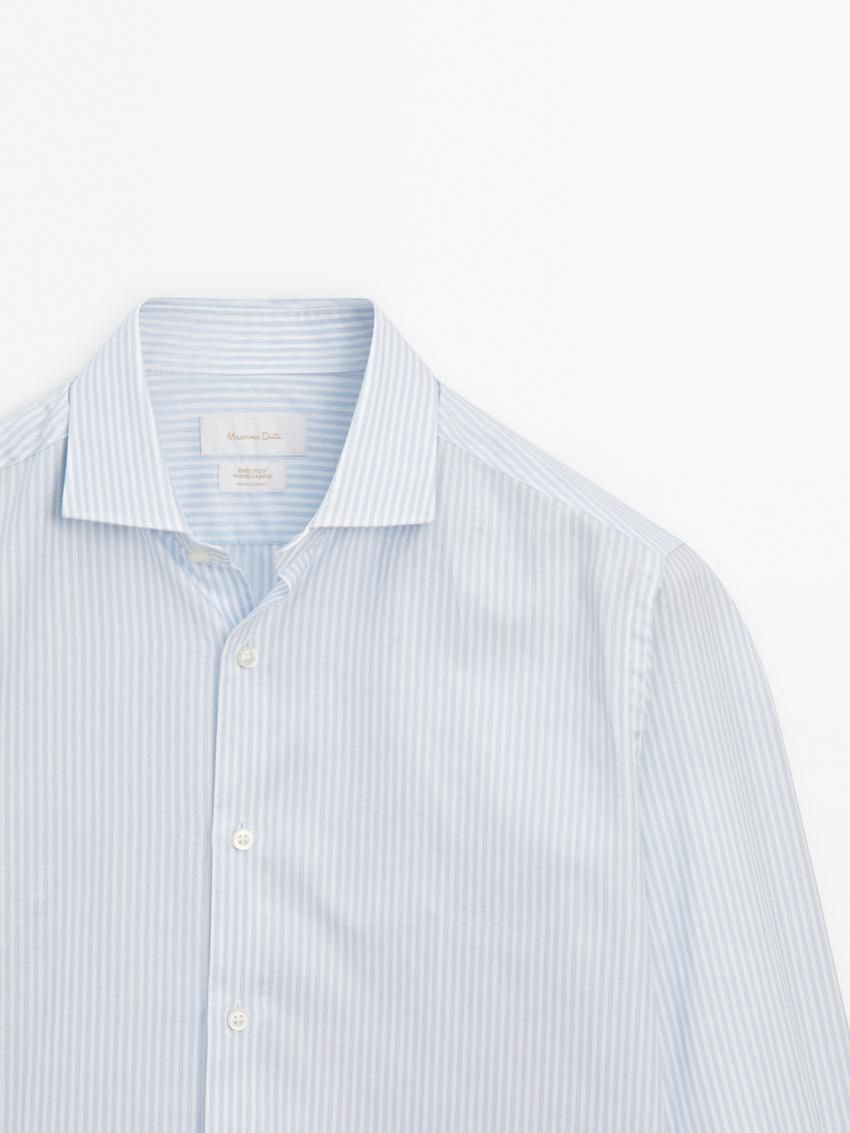 Massimo Dutti Slim-fit Striped Cotton Men Shirts Light Blue | US-CN4172860