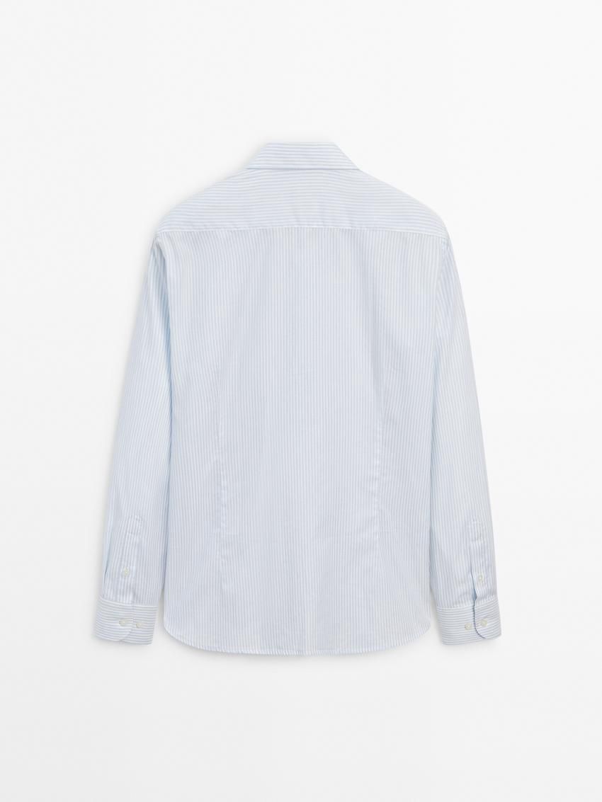 Massimo Dutti Slim-fit Striped Cotton Men Shirts Light Blue | US-CN4172860