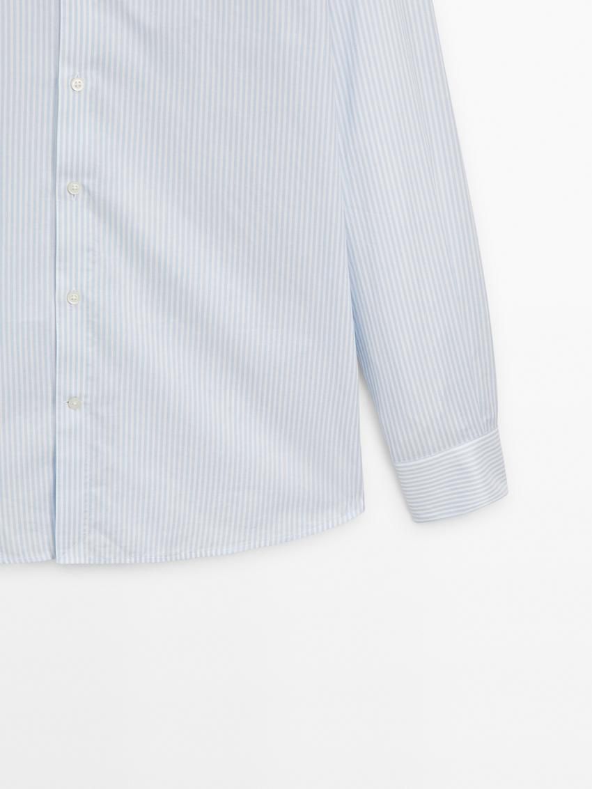 Massimo Dutti Slim-fit Striped Cotton Men Shirts Light Blue | US-CN4172860