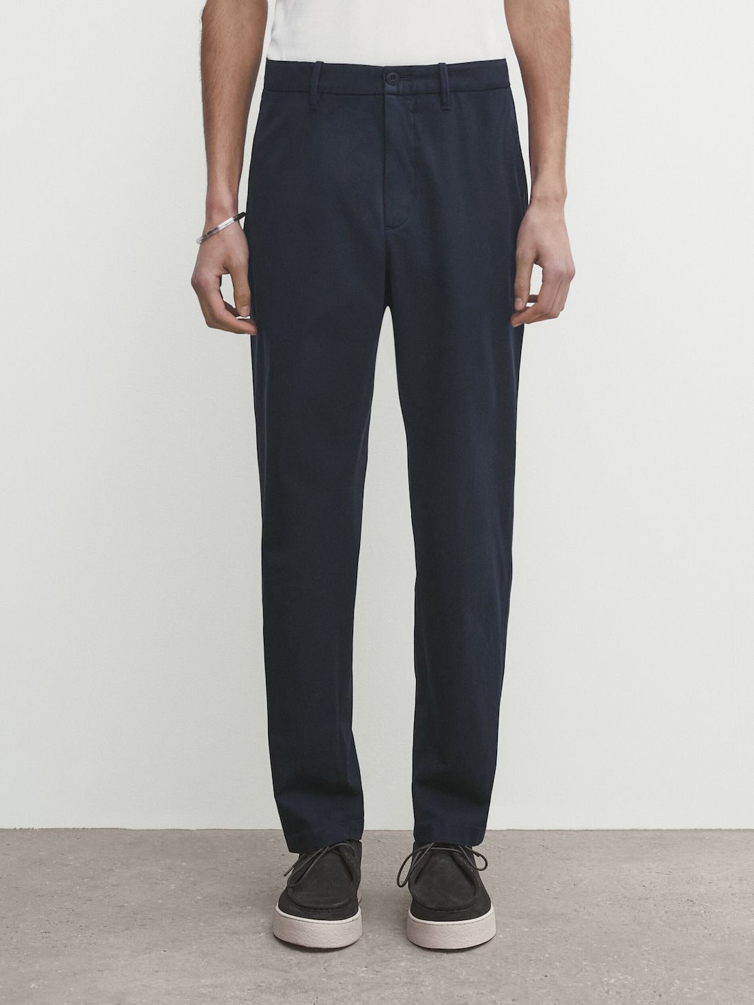 Massimo Dutti Slim-fit Tricotine Chino Men Trousers Navy | US-HF8150794