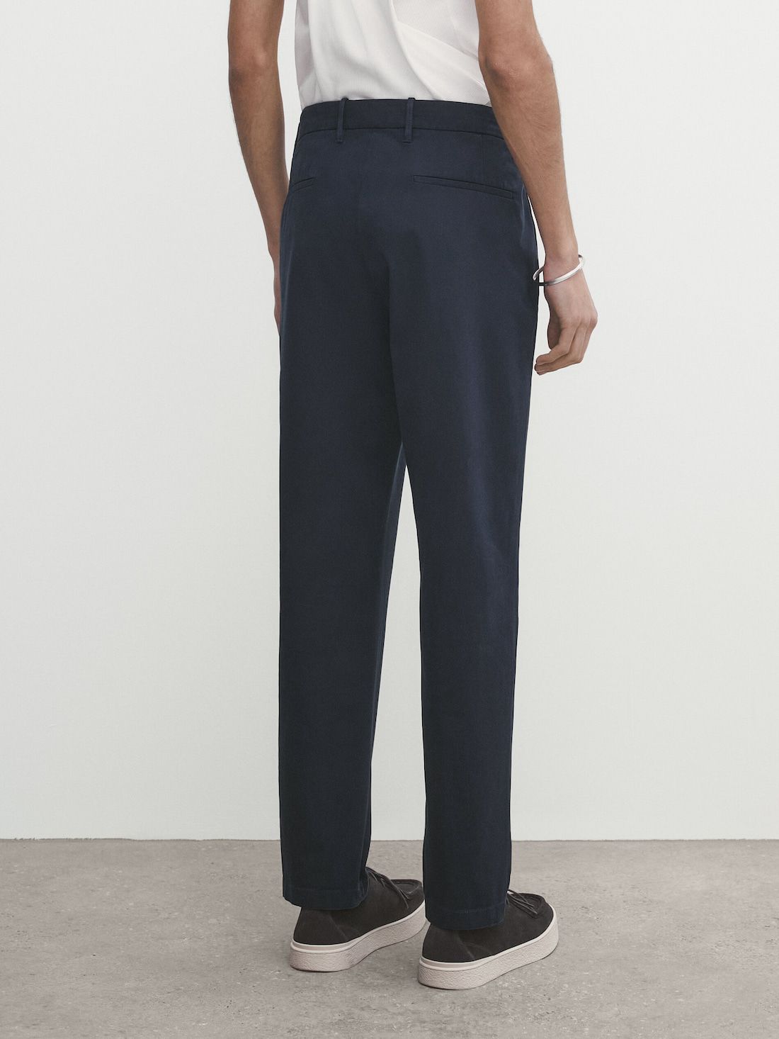 Massimo Dutti Slim-fit Tricotine Chino Men Trousers Navy | US-HF8150794