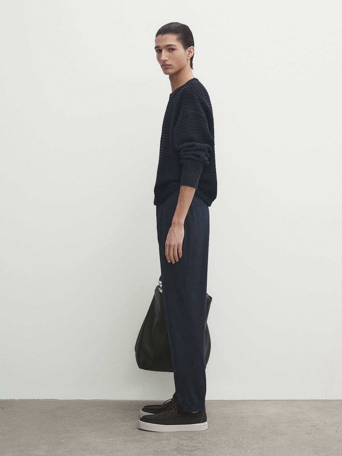 Massimo Dutti Slim-fit Tricotine Chino Men Trousers Navy | US-HF8150794